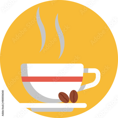 A mug with rising steam representing a warm coffee drink.