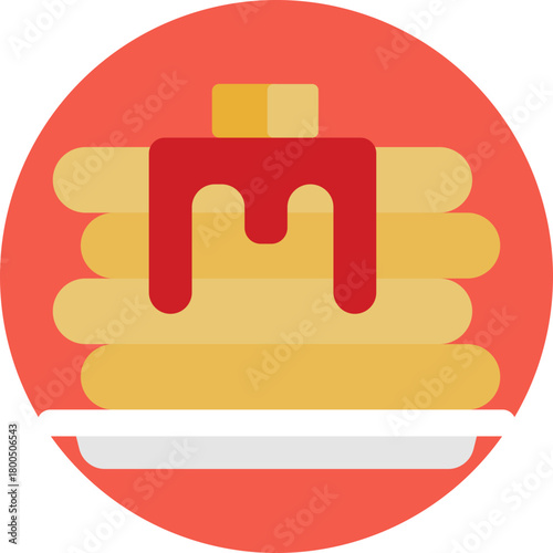 Stack of pancakes with syrup, representing a typical breakfast.