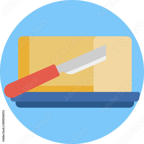 Golden butter on a plate, representing a common morning food item.