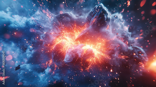 Vibrant energy particles exploding outward in a dynamic display of light and motion representing power force creativity and cosmic phenomena in an abstract futuristic scientific visualization