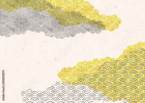 和のフレーム。金箔と和柄の雲をあしらった高級感のある和風背景。和柄デザインのフレーム。和柄入りタイトル装飾フレーム。Japanese Style Decorative Frames.　