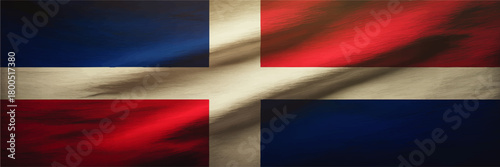 Dominican Republic flag grunge texture, waving red blue cream cross design, patriotic abstract background illustration banner