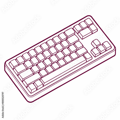 Computer keyboard illustration in minimalist line art style  