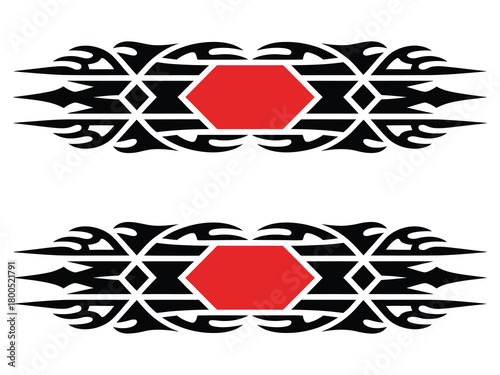 Sport Car  Red Center Stripe, Black Motion Graphics, Drift Racing Style, Performance Tuning Designs for Modern Automotive Projects