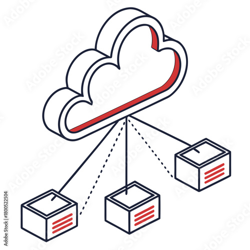Cloud storage concept with server boxes and connection lines  