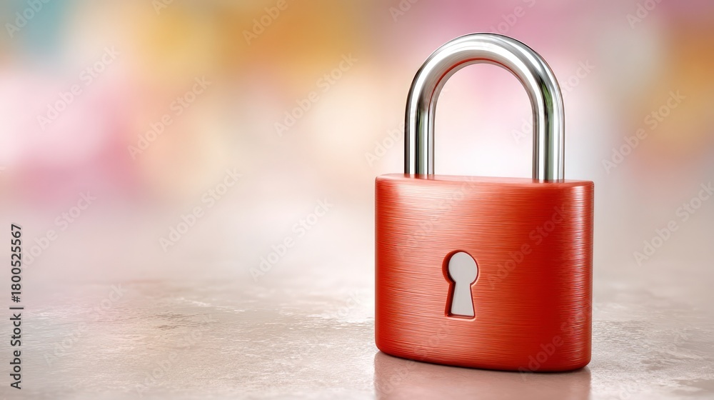 Fototapeta premium Red padlock representing digital security and privacy, copy space