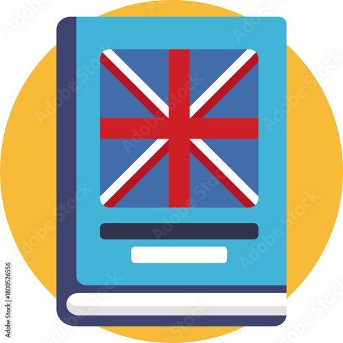 Book icon representing language learning and education.