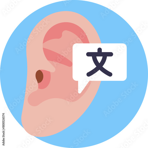 Audio waves with an ear, symbolizing listening practice.