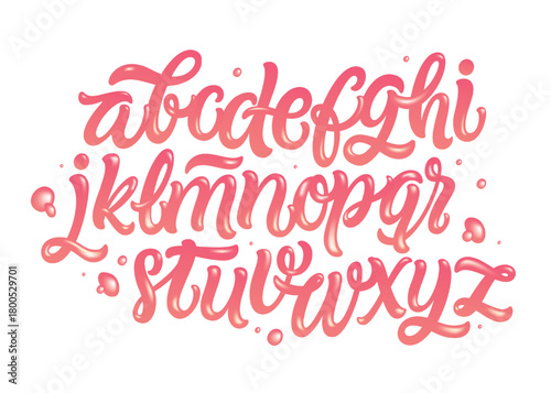 Bubble Gum Alphabet Set. Pink Font Isolated on White Background. Hand Lettering for Designs: Logo, Packaging, Pack of Gum, Card, etc. Vector. Sugar kids illustration.
