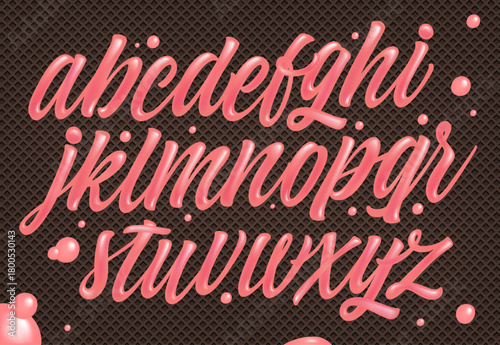 Bubble Gum Alphabet Set. Pink Font Isolated on White Background. Hand Lettering for Designs: Logo, Packaging, Pack of Gum, Card, etc. Vector. Sugar kids illustration.