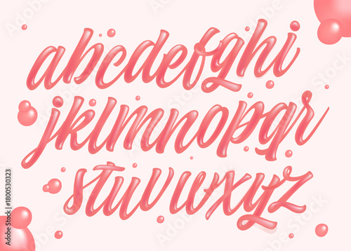 Bubble Gum Alphabet Set. Pink Font Isolated on White Background. Hand Lettering for Designs: Logo, Packaging, Pack of Gum, Card, etc. Vector. Sugar kids illustration.