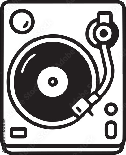A minimalist illustration of a turntable that represents vintage music with its sleek lines and iconic design. It’s perfect for music lovers and those seeking a touch of retro charm.