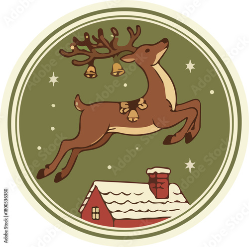 Christmas Reindeer Jumping Over House Vector