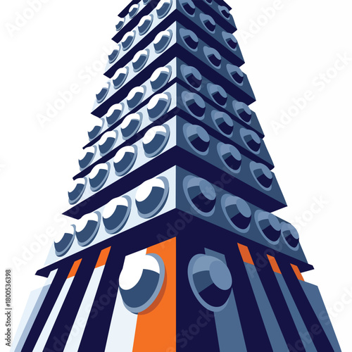 An abstract illustration depicts a modern architectural structure with a unique design, showcasing a stylized, geometric representation against a clean white backdrop.