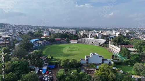 panoramic view of a cricket stadium in india