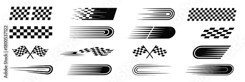 Racing Stripe, Checkered Flag Vector Pack with Dynamic Speed Lines, Car Decals, Automotive Wraps, Competition Graphics, and Motorsport Artwork