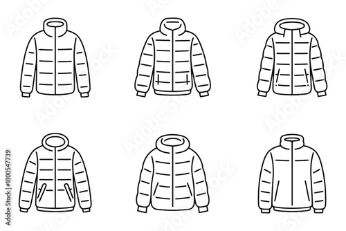 Puffer Jacket, Hand-Drawn Outerwear Sketch Illustration, Minimal Fashion Clothing Design for Apparel Graphics