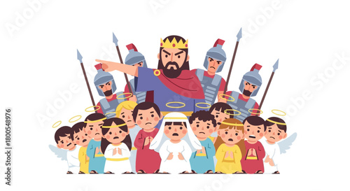 King's decree impacting children and angels, highlighting power dynamics and innocence