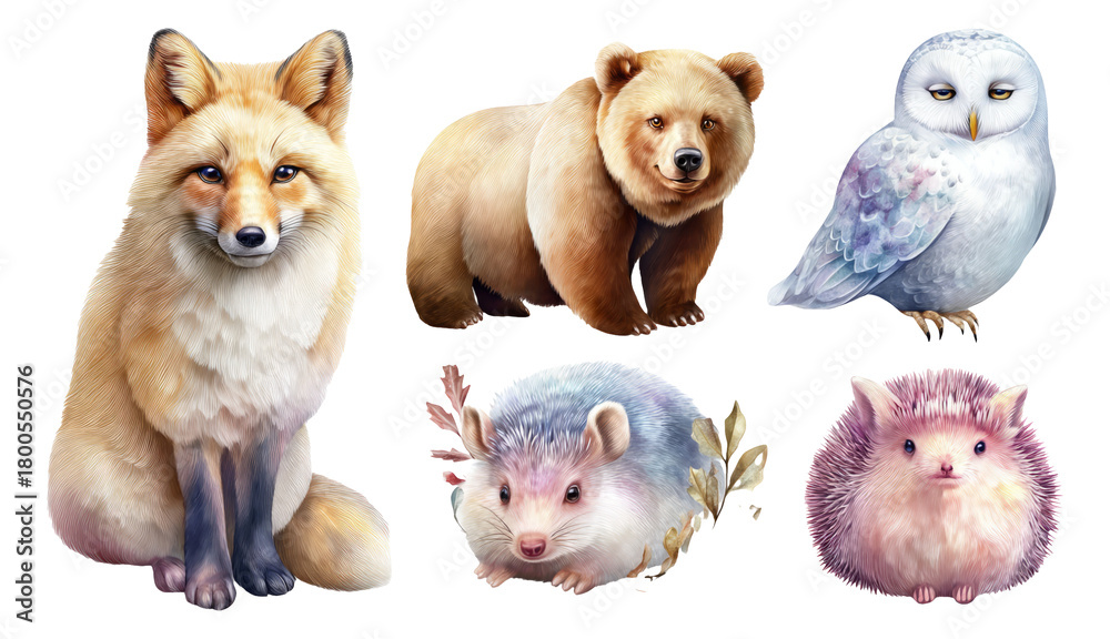 Fototapeta premium Charming Woodland Animals in Scandinavian Nature with Transparent Background
