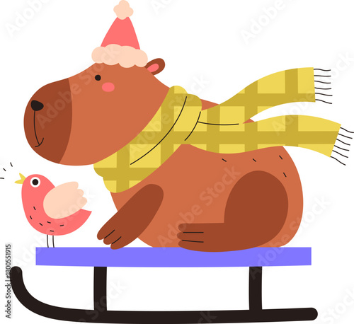Capybara Sledding with Bird