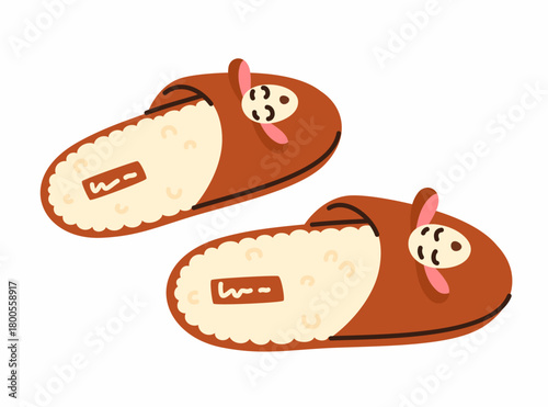 Soft house slippers with a dog print. Comfortable house shoes for children.