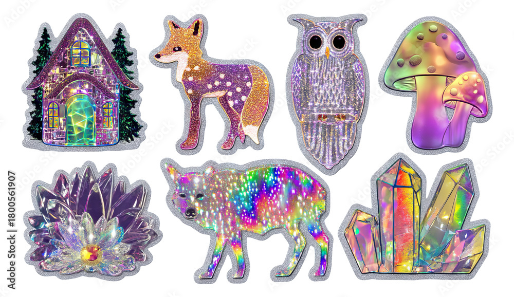 Fototapeta premium Enchanted Creatures and Magical Forest Elements on Transparent Background