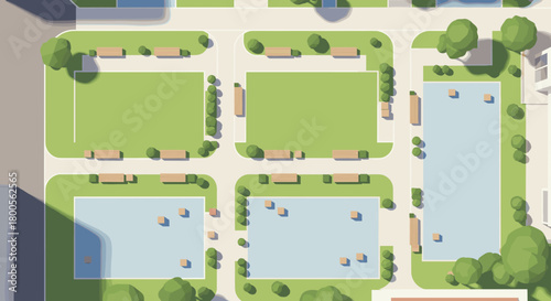 Serene Park with Benches & Trees for Relaxing, Walking, or Playing Games, Ideal for Urban Planning Visuals, City Development Mockups, and Community Engagement