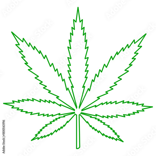 Green Cannabis Marijuana Leaf Outline Icon for Medical Herb Branding CBD Product Labels Natural Wellness Graphics and Botanical Industry Design Projects Isolated on White Background