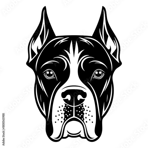 Detailed Black and White Line Art Illustration of a Boxer Dog Face Head Portrait for Pet Lovers Canine Breed Branding Animal Shelter Logos and Vet Clinic Graphic Design Projects