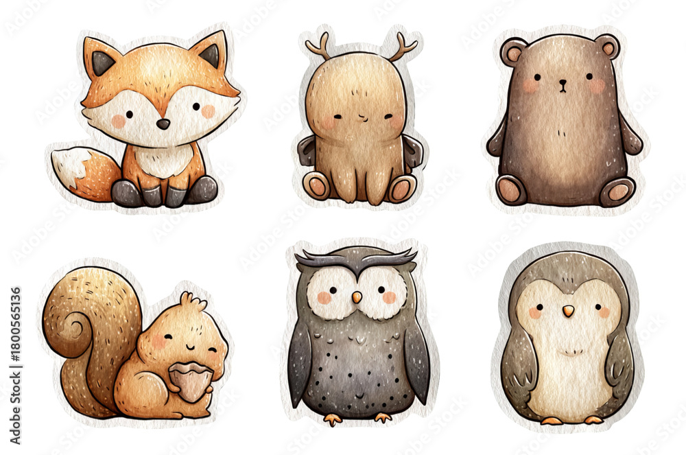 Fototapeta premium Whimsical Forest Friends Illustrated in Soft Watercolor Style on Transparent Background