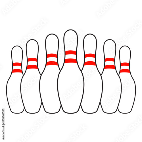 Set of White Bowling Pins with Red Stripes Vector Illustration for Sports Game