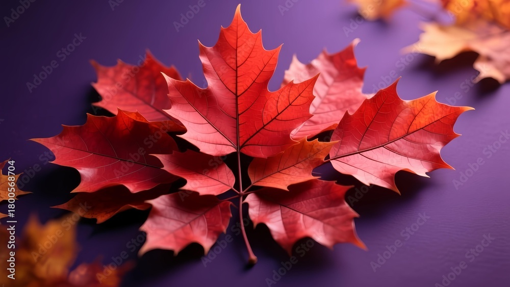 Fototapeta premium Vibrant Red Maple Leaves on a Purple Background