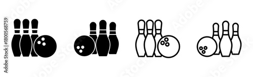 Bowling icon set. bowling ball and pin icon. bowling pins