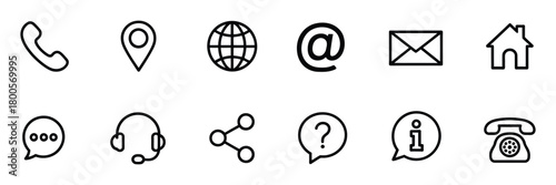 Contact Us Icon Set, Web and Website Vector Icons Collection, Flat Design Elements for UI, UX, and Online Platforms