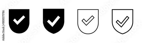 Shield check mark  icon set. Protection approve sign. Safe icon vector