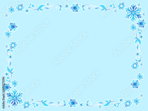 シンプルで美しい雪もようのフレーム型テンプレート