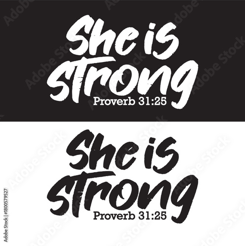 She Is Strong Proverbs 31 25 Christian Typography Bible Verse Faith TShirt Design