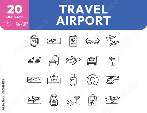 Airport and Travel Line Icons A Collection of Essential Elements