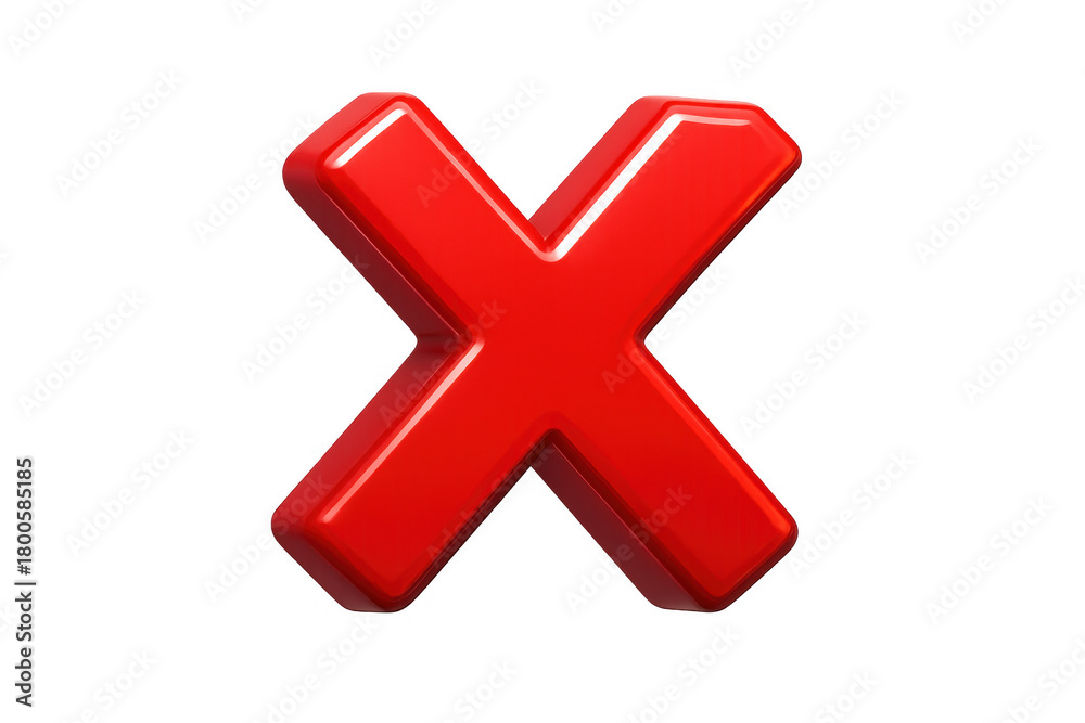 Fototapeta premium Red cross mark indicating wrong answer or rejection, showing failure, error, and denial with transparent background