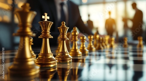 Wallpaper Mural Golden Chess Pieces on Board Game of Strategy Business Tactics Torontodigital.ca