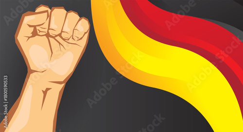 Illustration of the German national flag with clenched fists, Black red and yellow tricolor flag
