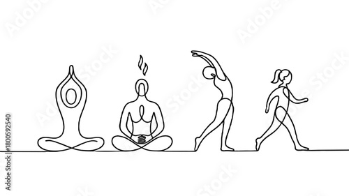 A Line Art Illustration Depicting Yoga Poses.