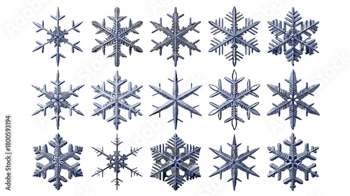 Snowflake diversity showcase in winter, a display of intricate and unique crystalline structures.