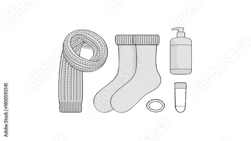 Various daily use product composed of scarf, socks, hand sanitizer, and lip balm