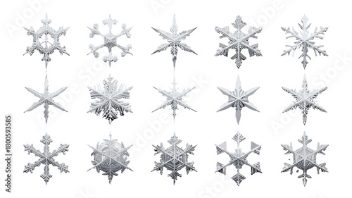 Multiple snowflake patterns displayed, capturing the intricate beauty of ice crystals.