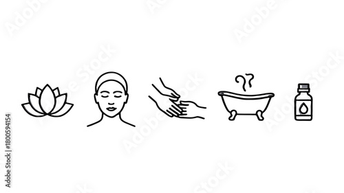 Wellness and self-care icons symbolizing relaxation and rejuvenation.