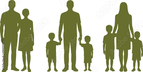 Family Silhouettes Parents And Children Holding Hands On White vector illustration
