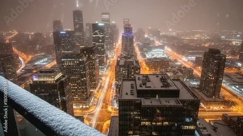 City Lights in Winter - A Nighttime View of Chicagos Skyline.