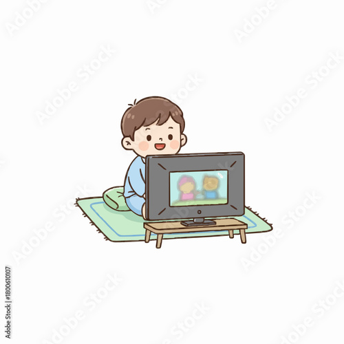 Little boy student learning technology on a laptop computer