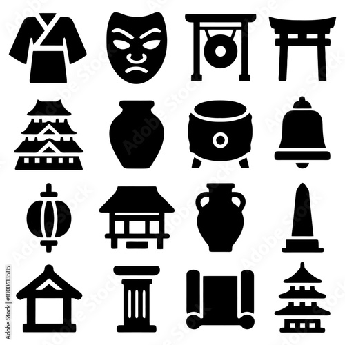 Embracing Cultural Heritage: A collection of meticulously crafted, iconic Japanese cultural symbols, each representing a unique facet of the nation's rich traditions.